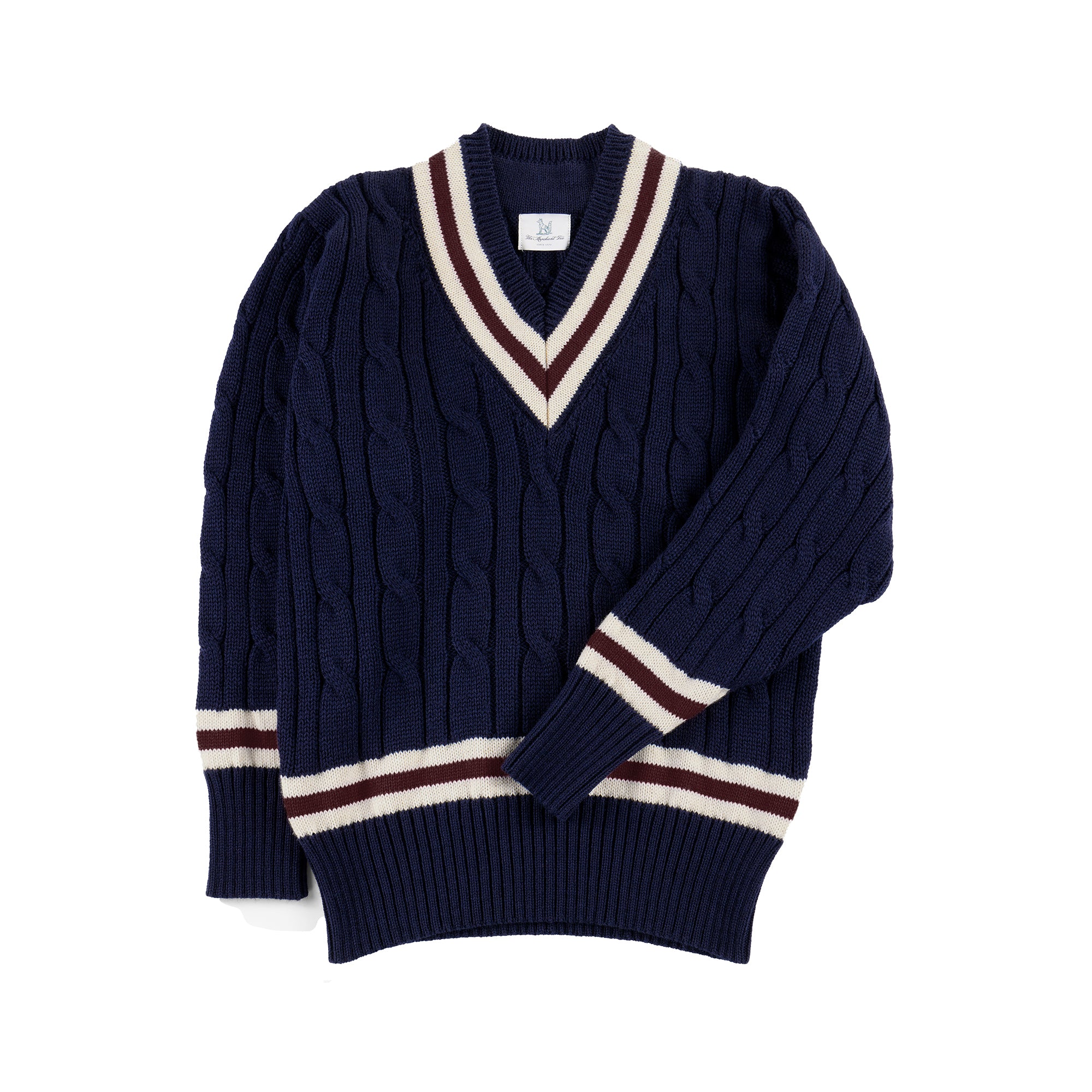 Fox Cricket Club Navy Sweater with Burgundy & Ecru Stripes