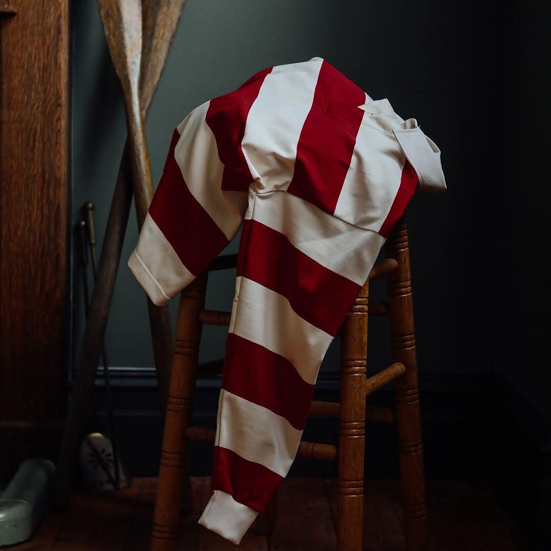 Fox Heritage Stripe Rugby Shirt in Burgundy and Ecru