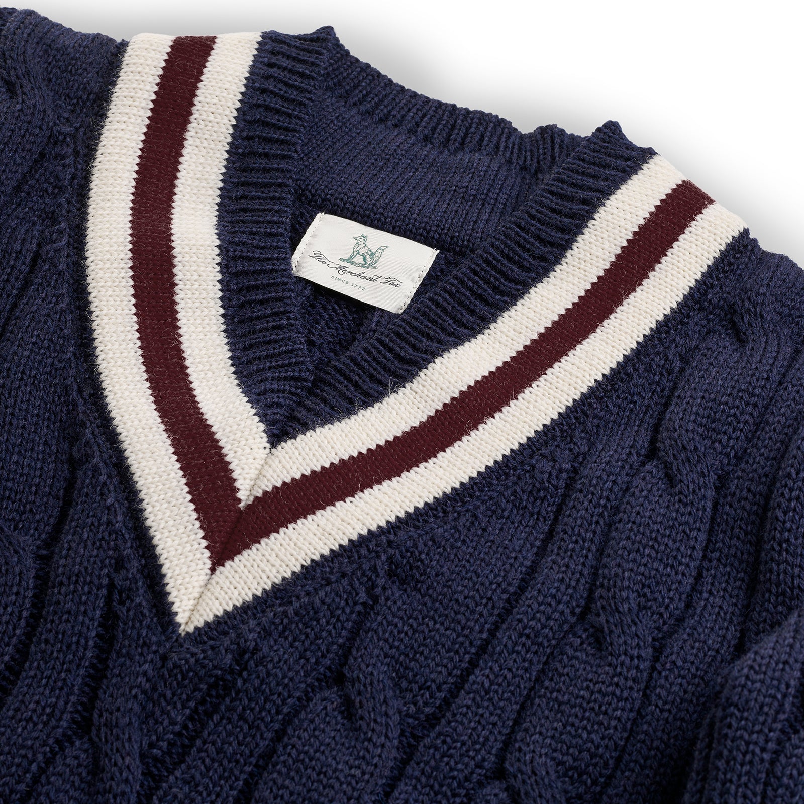 Fox Cricket Club Navy Sweater with Burgundy & Ecru Stripes