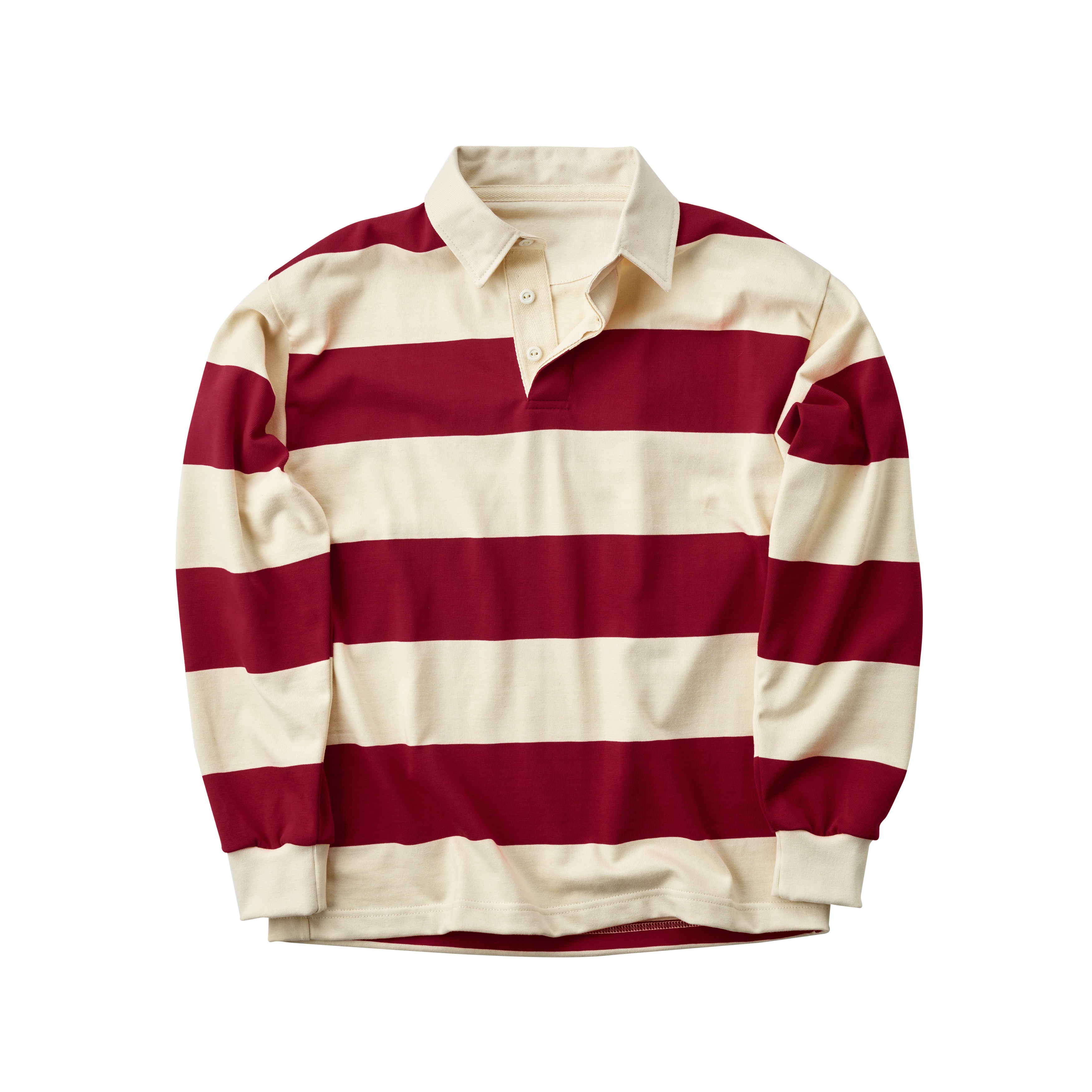 Fox Heritage Stripe Rugby Shirt in Burgundy and Ecru