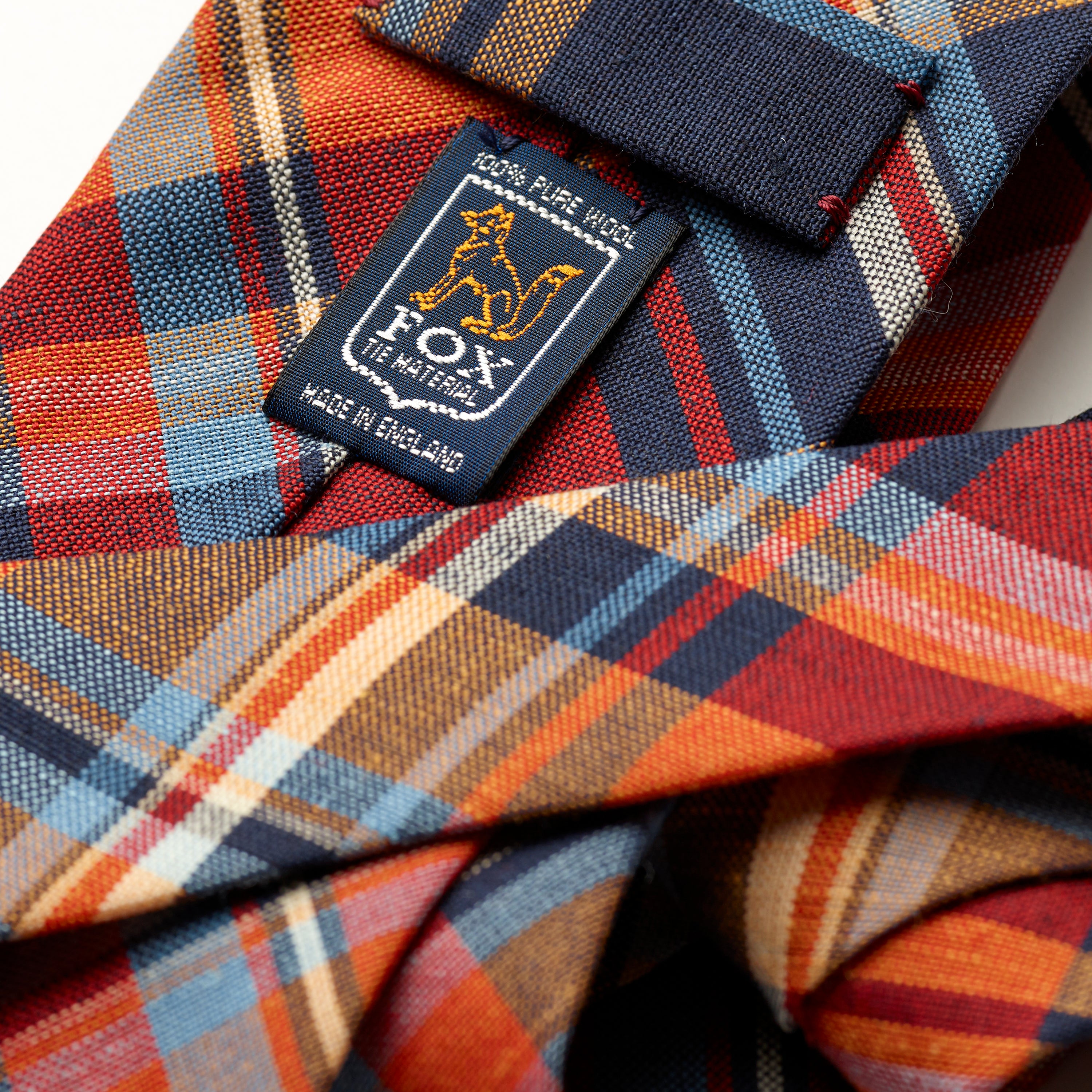 Fox 3 Fold Red Madras Check Wool Linen Tie