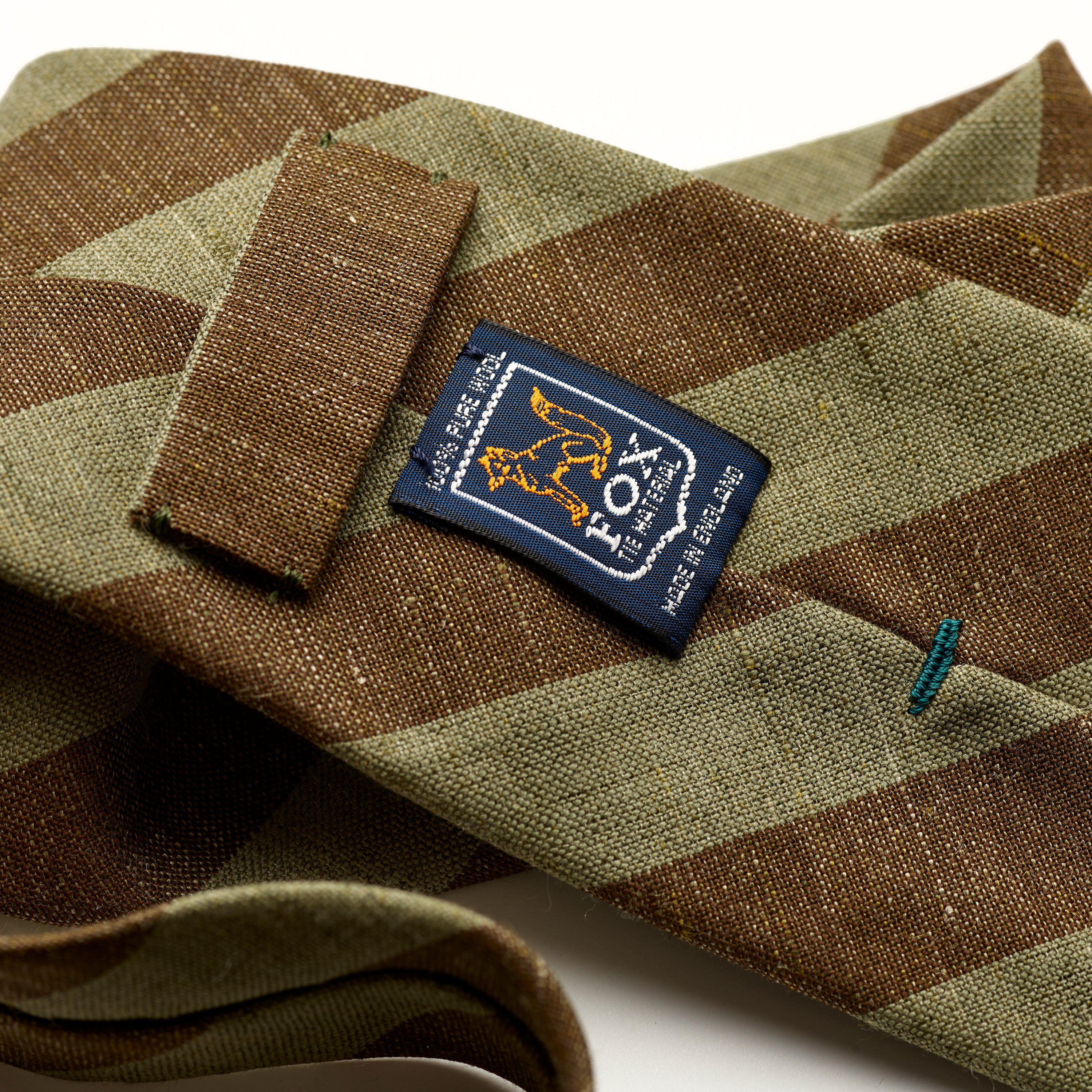 Fox 3 Fold Green Stripes Wool Linen Tie