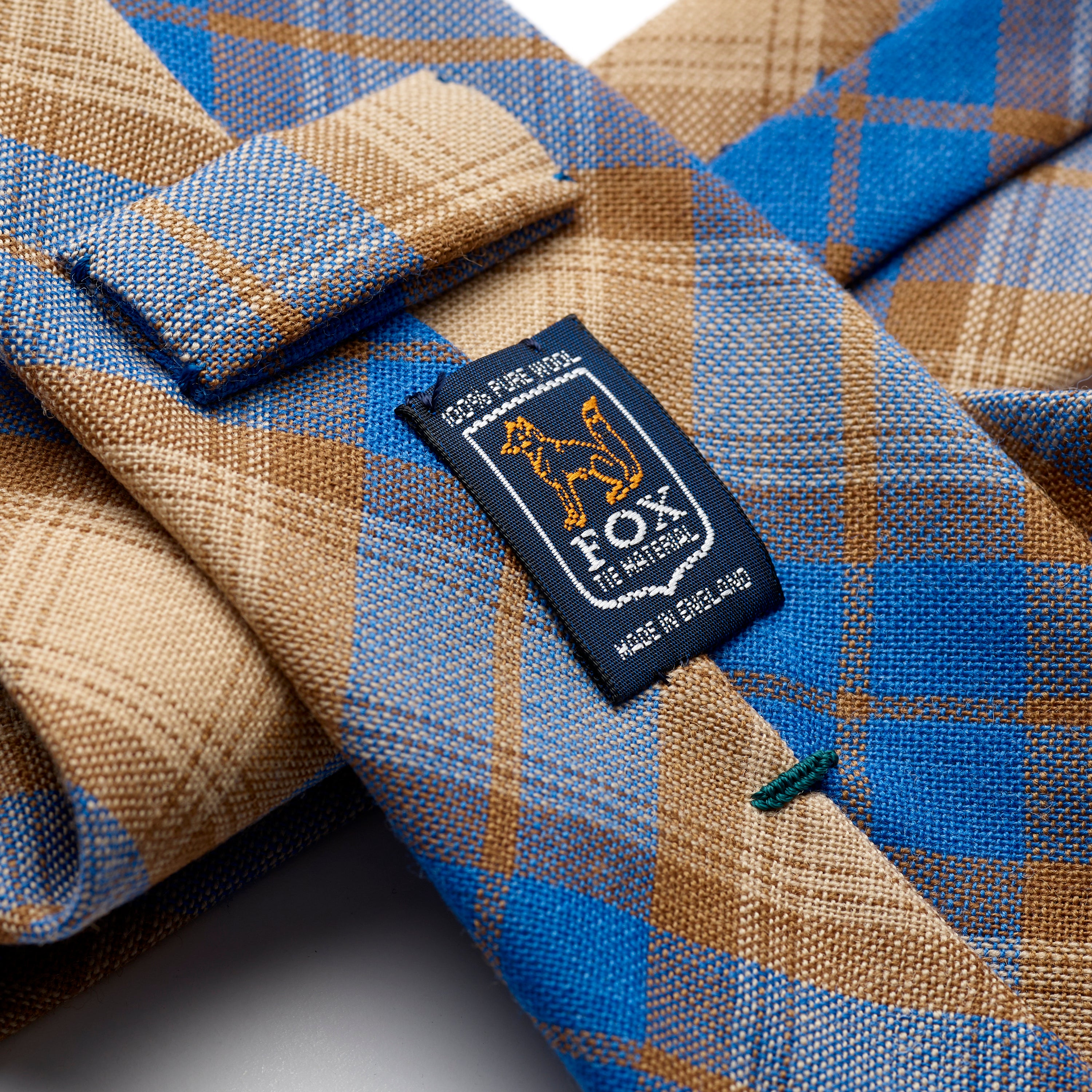 Fox 3 Fold Blue and Tan Check Worsted Tie