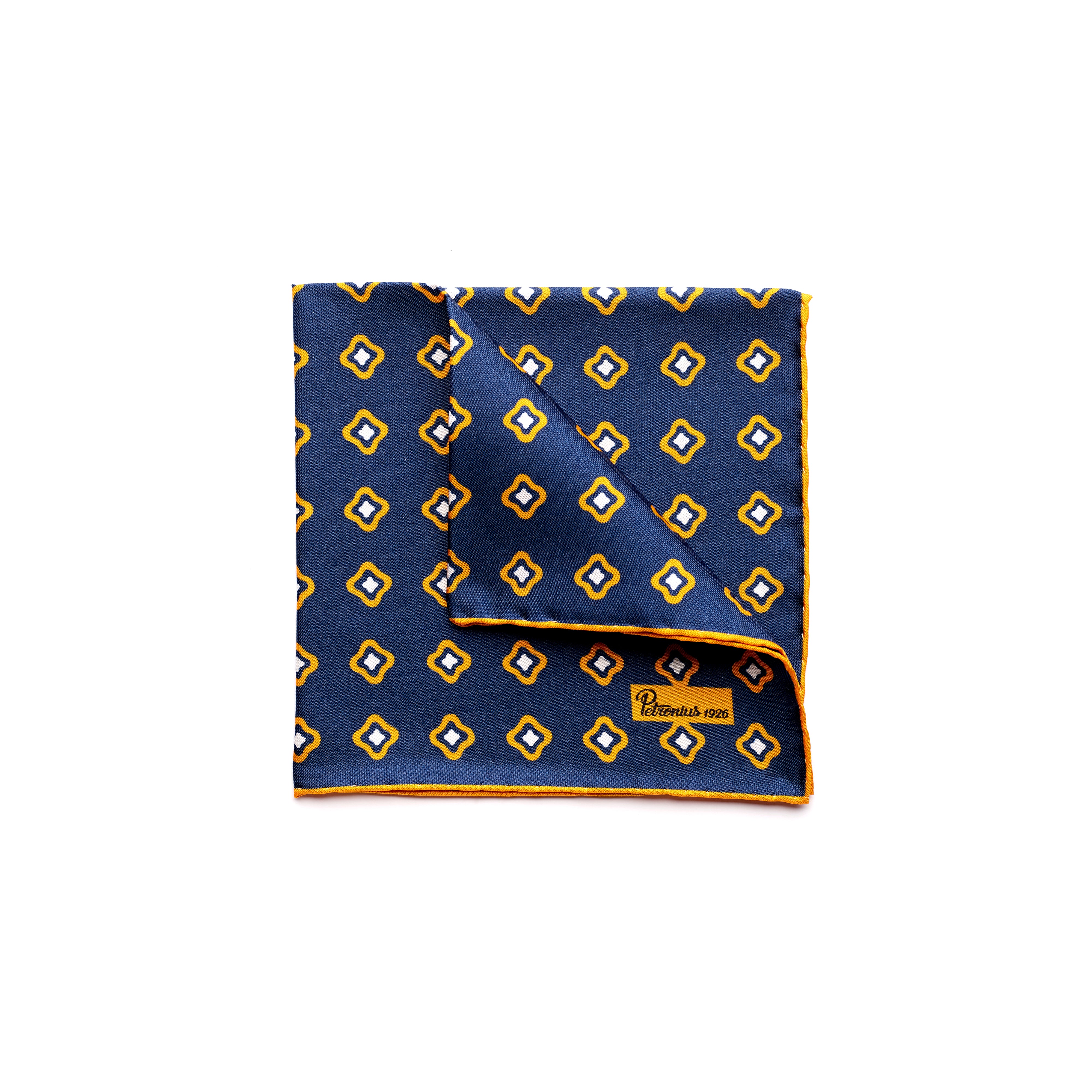 Petronius Navy Geometric Floral Pocket Square