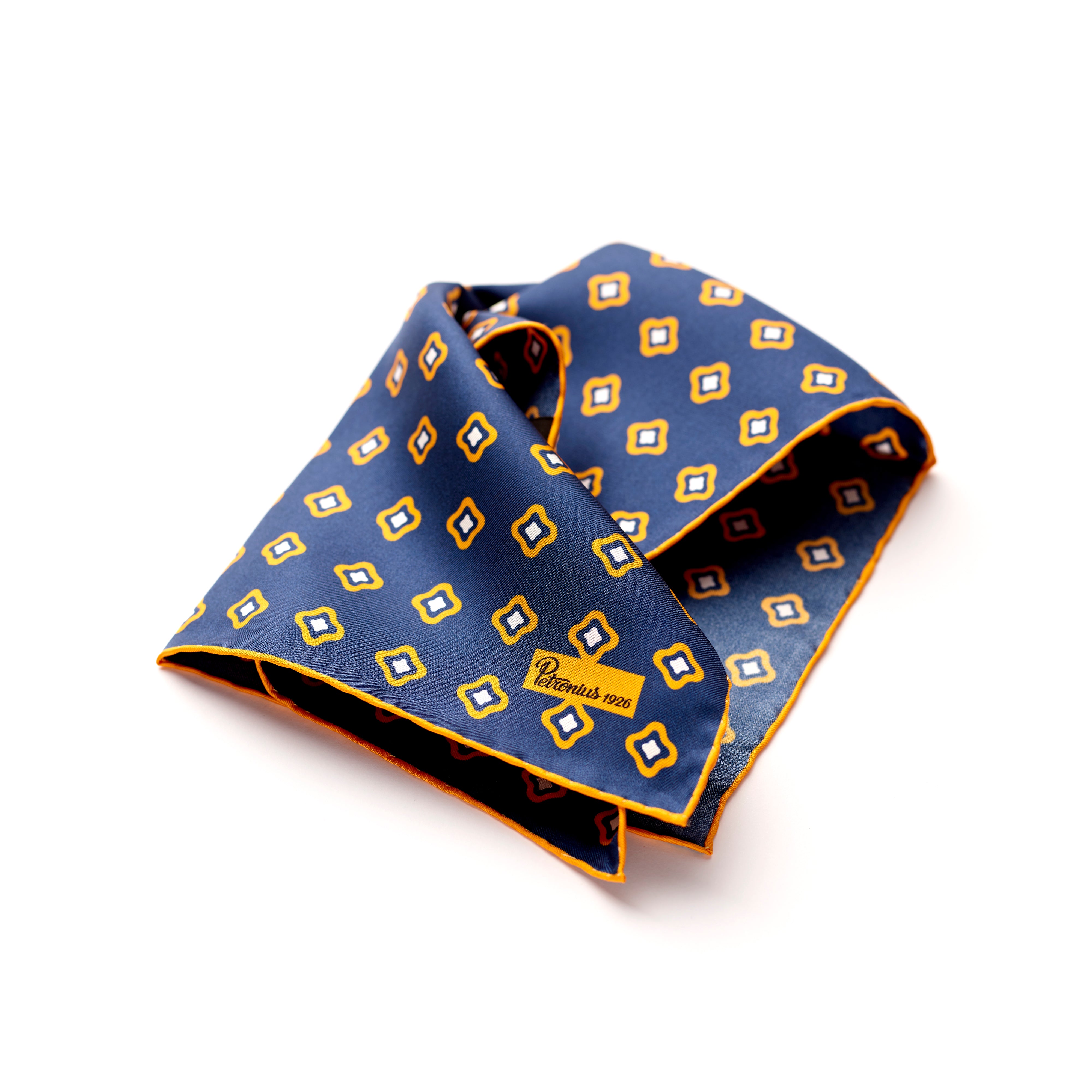 Petronius Navy Geometric Floral Pocket Square